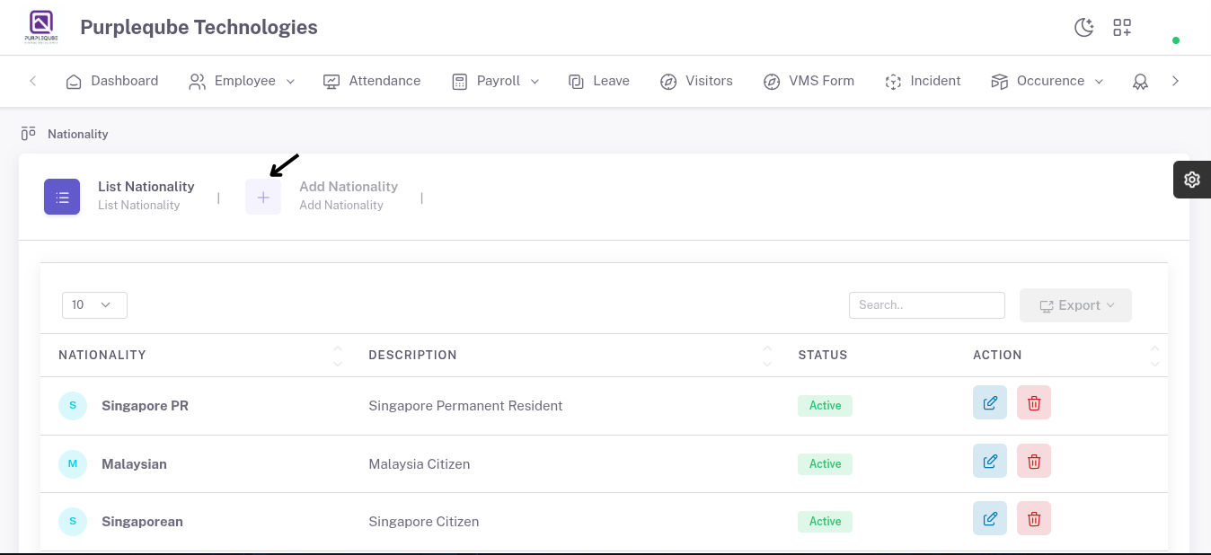 Add Nationality tab highlighted on the Nationality page
